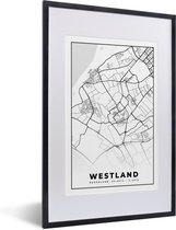 Fotolijst incl. Poster - Kaart - Westland - Zwart - Wit - 40x60 cm - Posterlijst