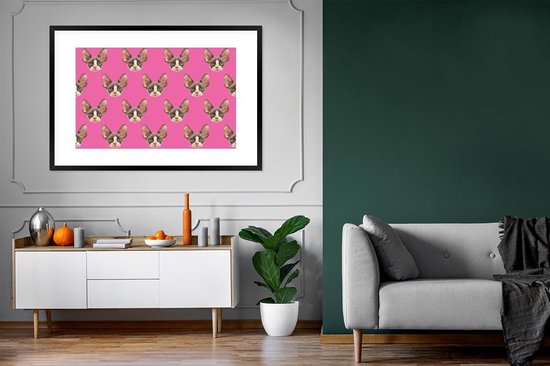 Poster in lijst - Fotolijst 120x80 cm - Posters - Huisdier - Roze - Patroon - Posterlijst zwart - Decoratie - Wanddecoratie woonkamer - Muurdecoratie slaapkamer
