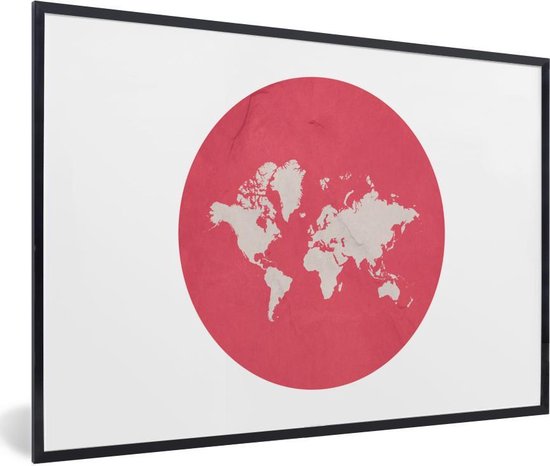 Fotolijst incl. Poster - Wereldkaart - Roze - Cirkel - 90x60 cm - Posterlijst