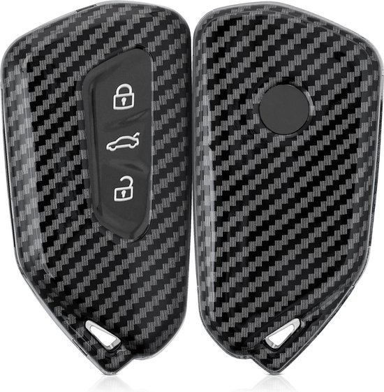 Étui à clés de voiture kwmobile pour clé de voiture à 3 boutons VW Golf 8 - étui de protection rigide - Design carbone - noir