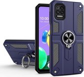 Voor LG K52 koolstofvezelpatroon pc + TPU-beschermhoes met ringhouder (blauw)