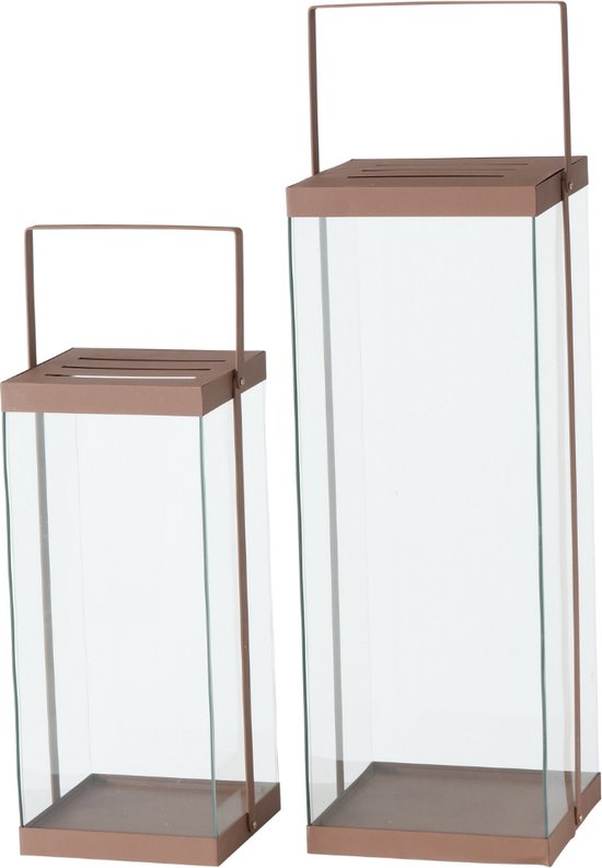 Lantaarn Modern Roze Groot Metaal/Glas 2 st. - 72 cm