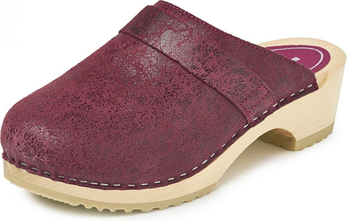 BigHorn - 6006 Lederen Clog - Medische Klompen - Ziekenhuis Klompen - Ook voor Thuis - Bordeaux Rood - Maat 41