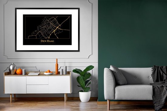 Cadre photo avec affiche - Plan de la ville - La Haye - Or - Zwart - 120x80 cm - Cadre pour affiche