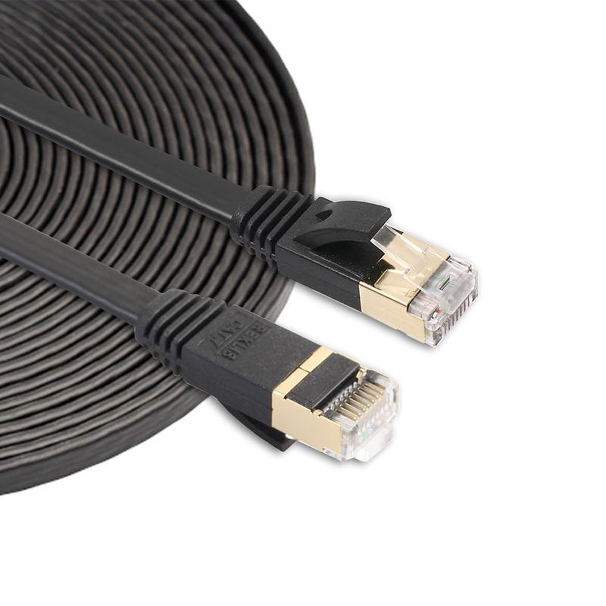 By Qubix internetkabel - 8m cat 7 Ultra dunne Flat Ethernet netwerk LAN kabel (10.000Mbps) - Zwart - UTP kabel - RJ45 - UTP kabel