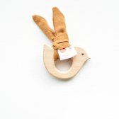 Vogeltje Houten bijtring - cognac