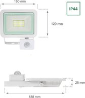 Spectrum - LED schijnwerper met sensor Wit - 30W IP44 - 4000K - helder wit licht - 3 jaar garantie