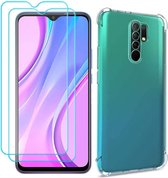 Anti-Shock transparant hoesje silicone met 2 Pack Tempered glas Screen Protector Geschikt voor: Xiaomi Redmi 9