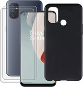 Silicone hoesje zwart met 2 Pack Tempered glas Screen Protector Geschikt voor: OnePlus Nord N100