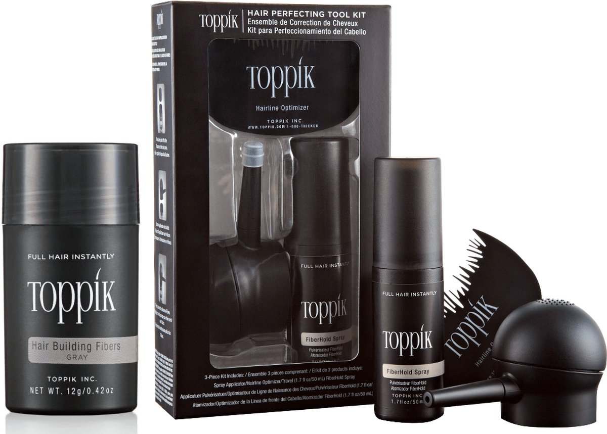 Toppik Hair Fibers Starterset Grijs - Toppik Hair fibers 12 gram + Toppik Toolkit - Alles voor direct vol haar en een perfecte applicatie