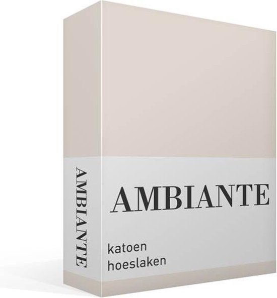 Verpakking van Ambiante hoeslaken, katoen, in zandkleur.