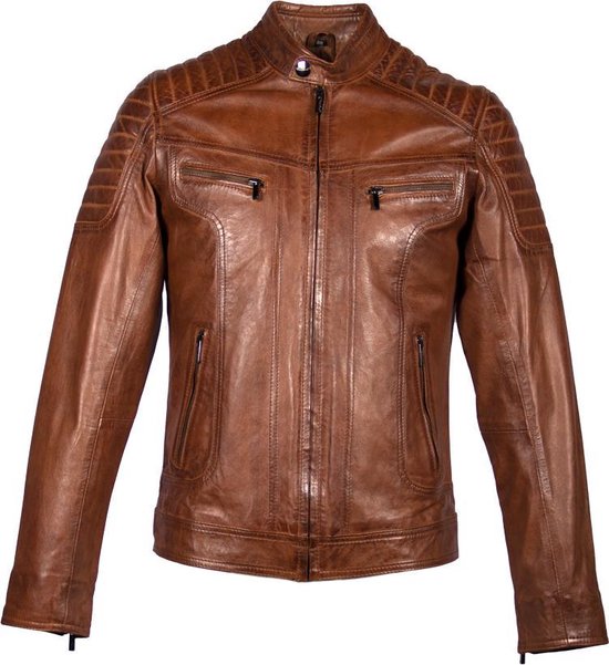 Veste homme en cuir Cognac - Carlo Sacchi Ryan Tan - 100% cuir véritable - 50