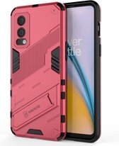 Voor OnePlus Nord 2 5G Punk Armor 2 in 1 PC + TPU schokbestendig hoesje met onzichtbare houder (lichtrood)