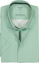 OLYMP Luxor 24/Seven modern fit overhemd - korte mouw - groen tricot mini dessin - Strijkvriendelijk - Boordmaat: 40