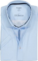 OLYMP Luxor 24/Seven modern fit overhemd - korte mouw - lichtblauw tricot mini dessin - Strijkvriendelijk - Boordmaat: 41