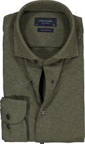 Profuomo slim fit jersey overhemd - knitted shirt pique - army groen melange - Strijkvrij - Boordmaat: 40