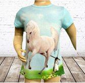 Meisjes t shirt wit paard blauw -s&C-86/92-t-shirts meisjes