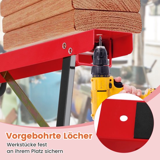 COSTWAY Zaagblokken, set van 2, inklapbare werkbokken, van metaal, tot 375 kg belastbaar, zaagbok met antislip bovenkant en scharnierclip, steiger met draaggreep voor houtbewerking van Merkloos	 — afbeelding 4