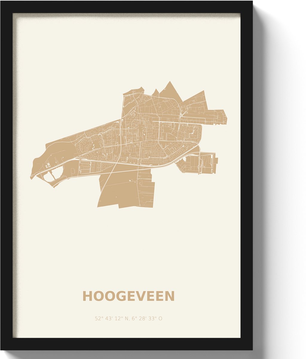 Poster Hoogeveen A3 - 30 x 42 cm - Beige (Exclusief Lijst)