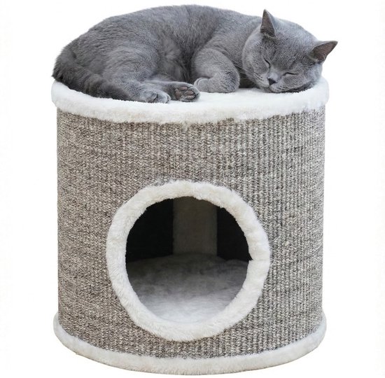 Arbre à Chats WILLIE – Ø 40 cm – Grand arbre à chat avec sisal et couchage – Stable et ferme – Design Grijs – Convient aux grands Chats
