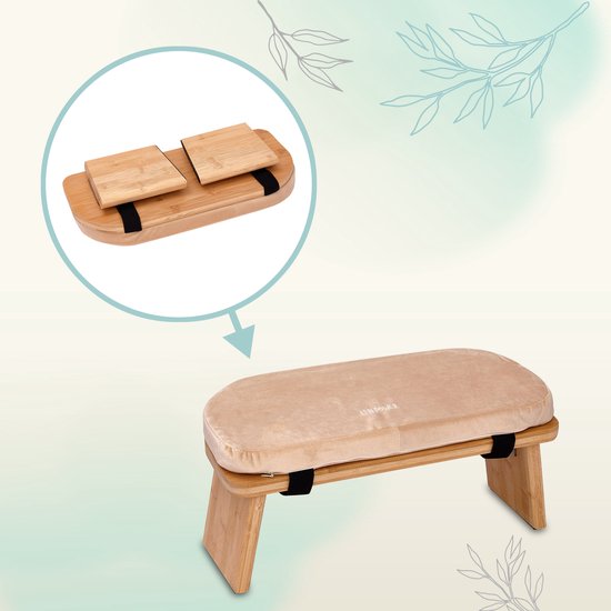 Zen Power Yoga-Bank, Opvouwbare Houten Yoga-Bankje, Ergonomisch Meditatiekrukje, Gebedskrukje voor Spirituele Momenten in het Dagelijks Leven, Gevoerd en Comfortabel, Yoga-Accessoire van Zen Power — afbeelding 3