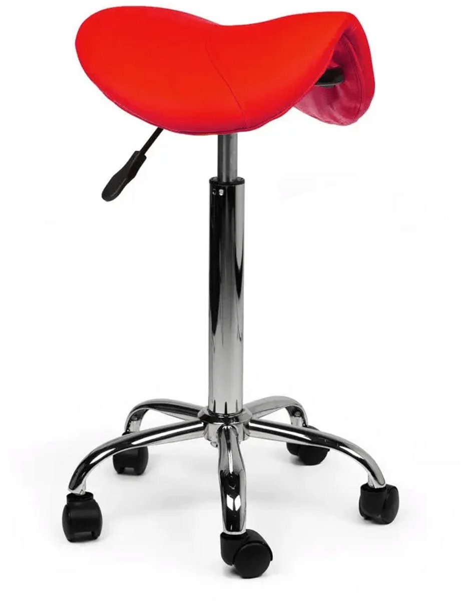 Zadelkruk Rood – Ergonomische Zadelstoel met Wielen – Verstelbare Werkkruk voor Salon, Kappers & Thuisgebruik - Zithoogte 70-84cm