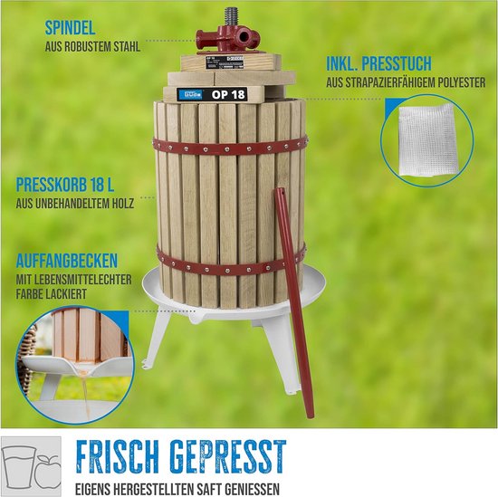Handmatige Fruitpers voor Appels, Peren en Druiven - 18 Liter Capaciteit — afbeelding 4