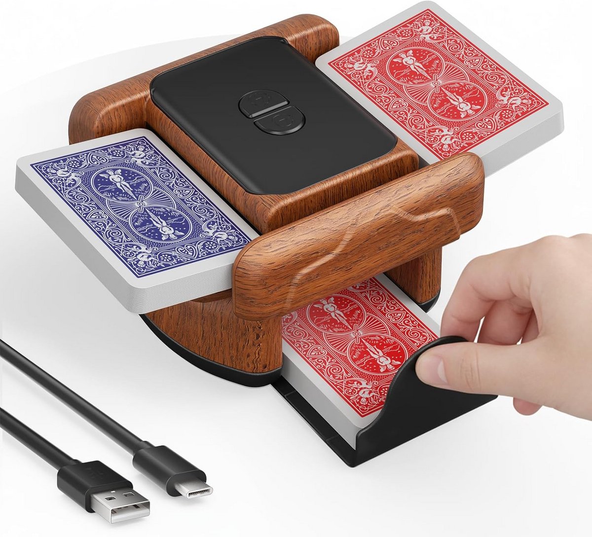 Elektrische Kaartenmixer - Automatisch Kaartenschudapparaat met 2600 mAh Batterij - Laadbaar - Geschikt voor Poker, UNO, Blackjack, Skip-Bo en Texas Hold'em - 1-2 Kaartspellen - Stille Bediening