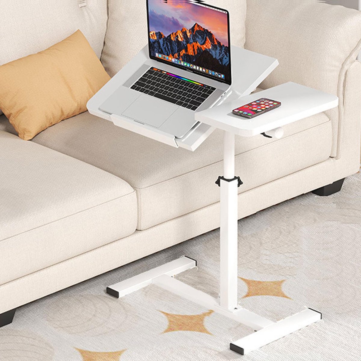 Verstelbare Bedtafel Met Wieltjes - Laptopstand En Bureau Voor Over Het Bed Of Bank Zwenkbaar En In Hoogte Verstelbaar
