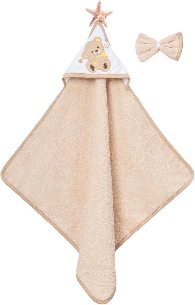 Badhanddoek met capuchon voor baby en peuter - katoenen handdoek met beren- en hartmotief