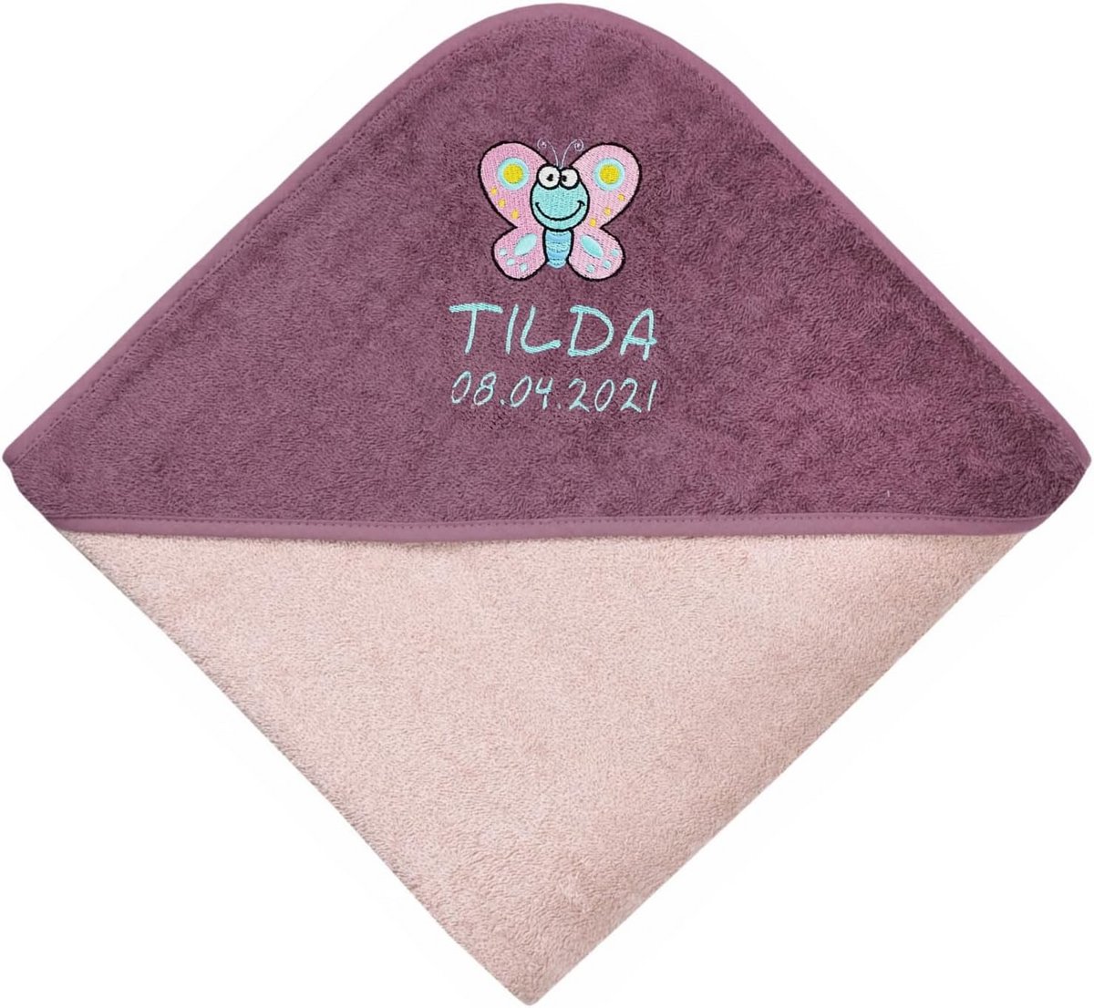 Personaliseerbare badhanddoek met capuchon 100x100 cm - Kies uit 50+ motieven - Peach-Mauve - Voor baby en kind