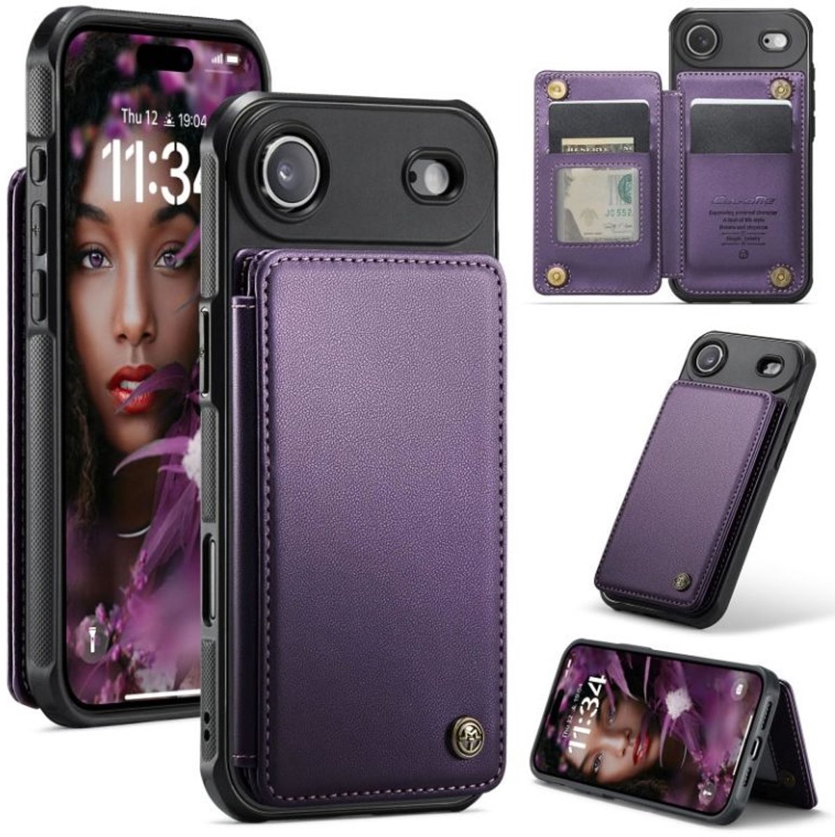 Luxe Portemonnee Backcover met Anti-RFID kaarthouders voor iPhone Air _ Paars