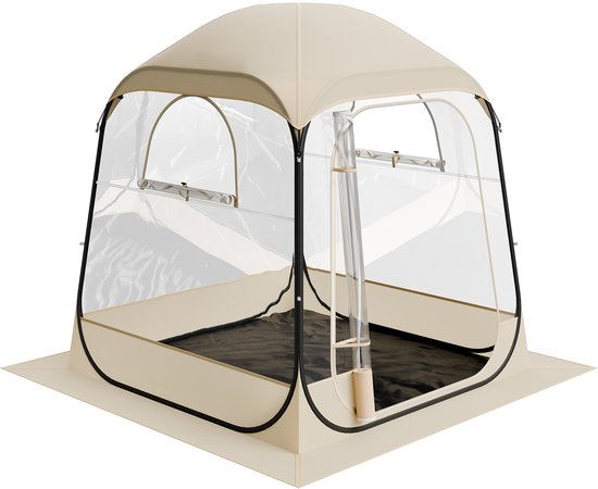 Opvouwbare Sport Tent, 160 x 160 cm Transparante Bel Tent voor 2-4 Personen, Waterdichte Buiten Schuilplaats Met Vloermat en Topdeksel, Dome Tent voor Kamperen, Evenementen, Vissen en Buitenactiviteiten van TOMOUNT — afbeelding 2