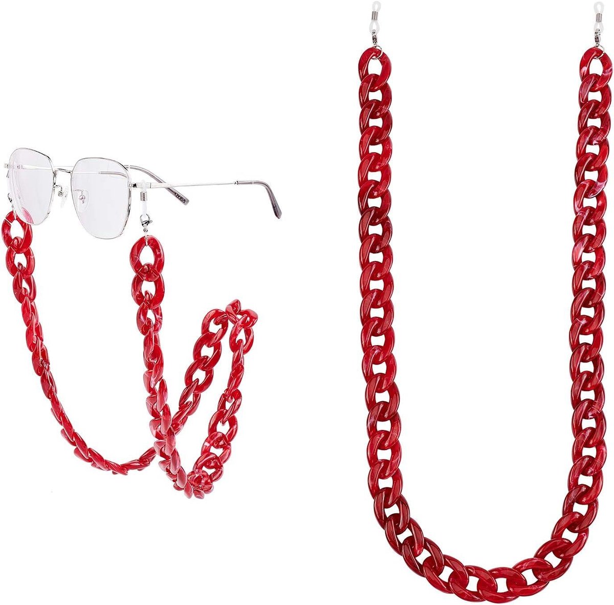 Ronte - Acryl Brillenketting met Roestvrij Stalen Sluitingen in Rood voor Vrouwen