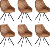 Colenis® - Elias Eetkamerstoel - Set Van 6 - Cognac - Microfiber Stof - 180° draaibaar