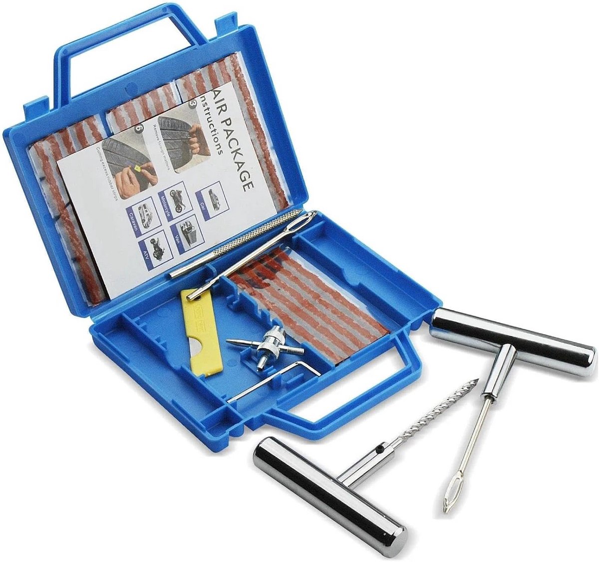 28-delige bandenreparatieset met zware pluggen - reparatiegereedschap voor auto ATV camper SUV motorfiets tractor grasmaaier