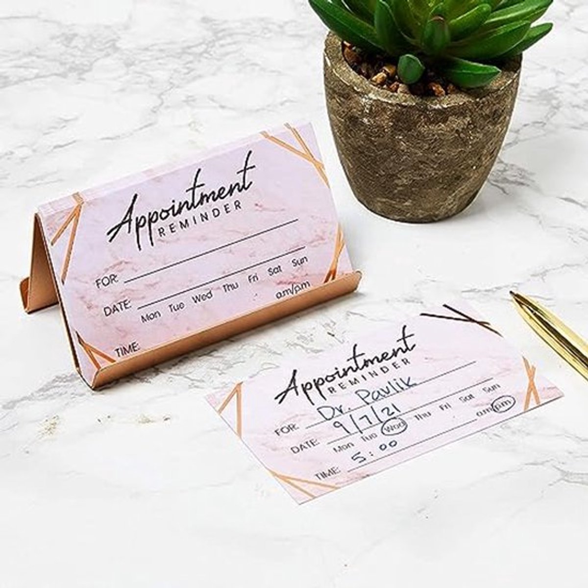 Afspraak Herinneringskaarten - Roze Marmer - 3,5 x 2 Inch - 100 Stuks