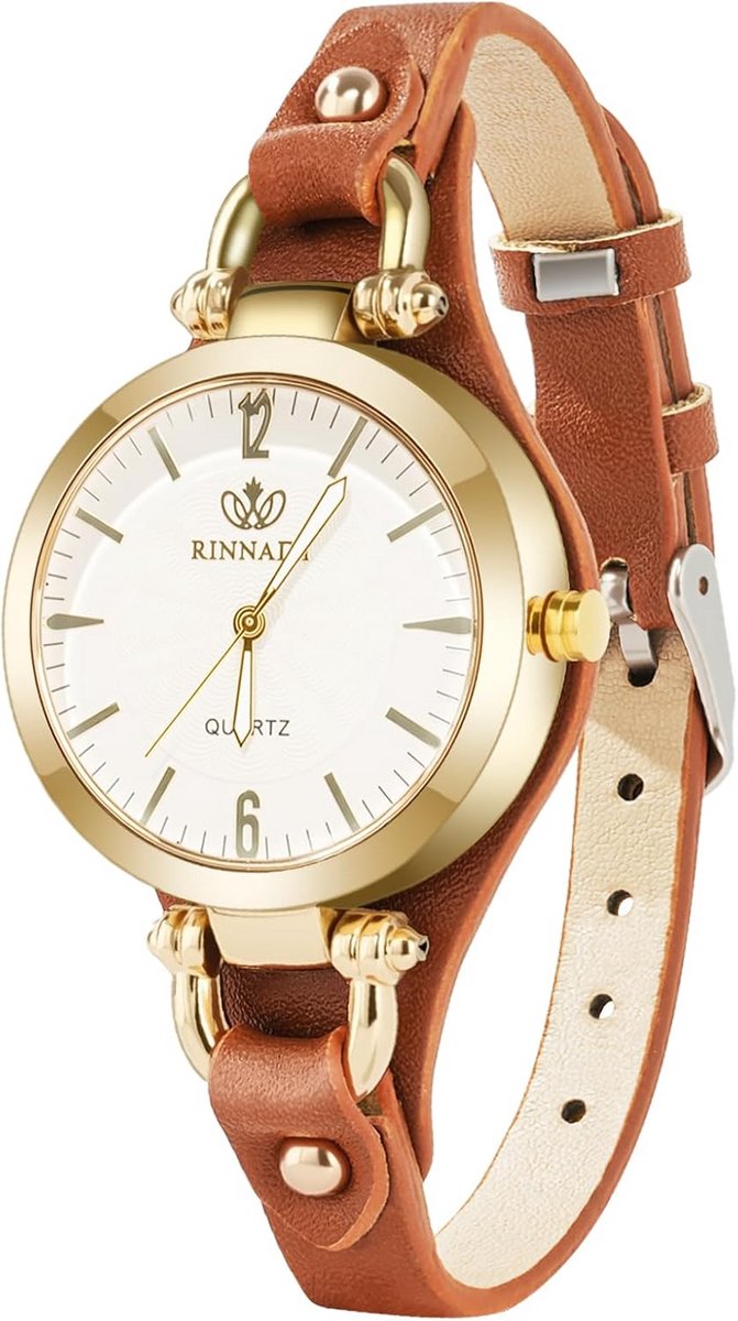 Dameshorloge met Leren Band - Analoge Kwarts Drie Wijzers Elegante Zakelijke Wristwatch - Stijlvolle Dress Watch voor Dagelijks Dragen en als Cadeau