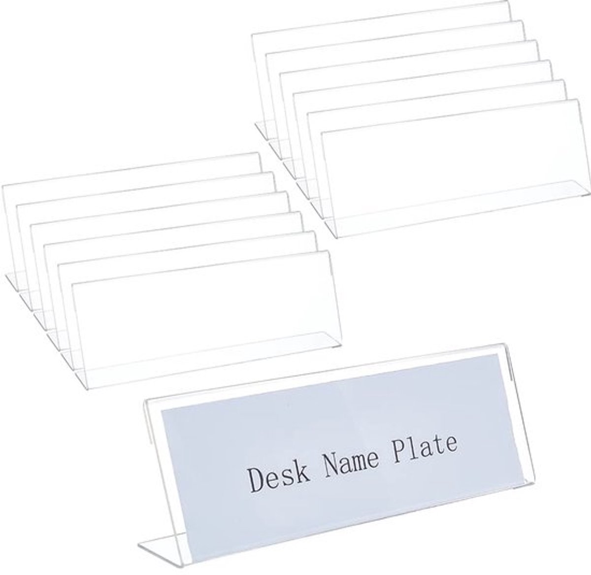 12 Stuks Acryl Naamplaten - L-vormige Bureaubordhouder 21,5 x 7,4 x 3,5 cm - Doorzichtig voor Kantoor en School