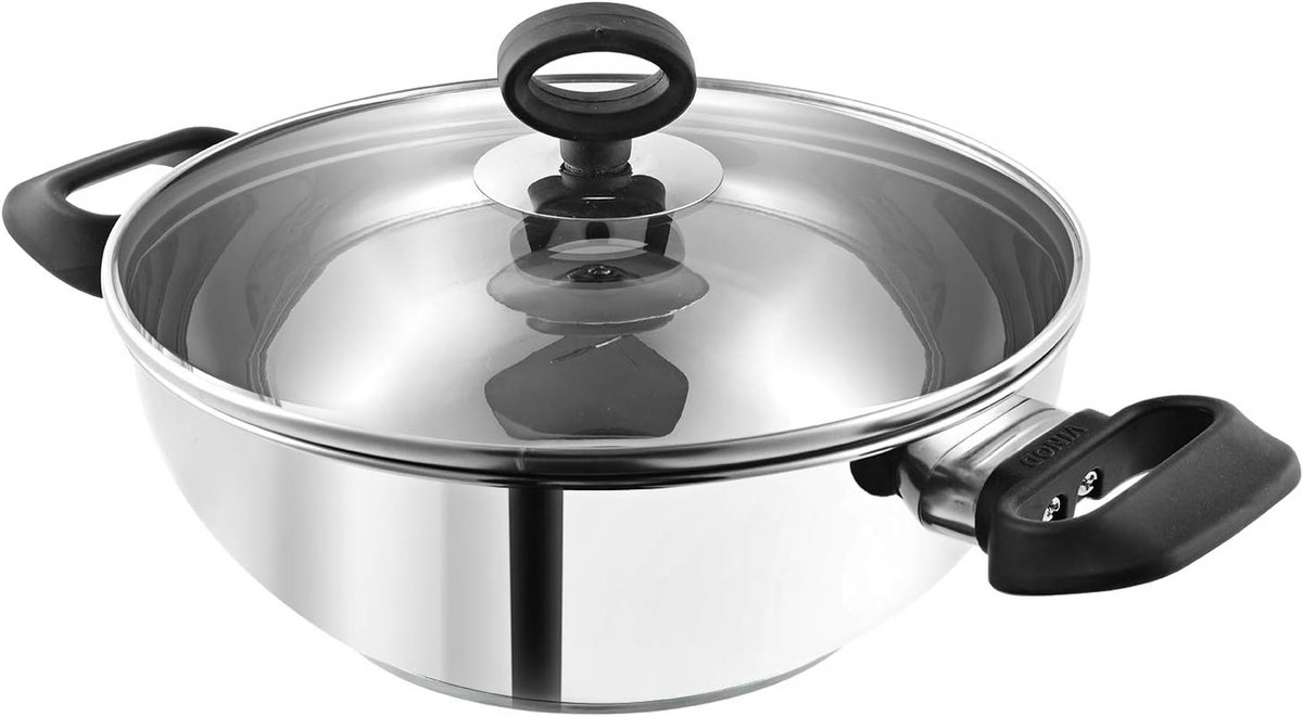 Inductie Wokpan 24 cm met Glazen Deksel, 2.8 L, Roestvrij Staal