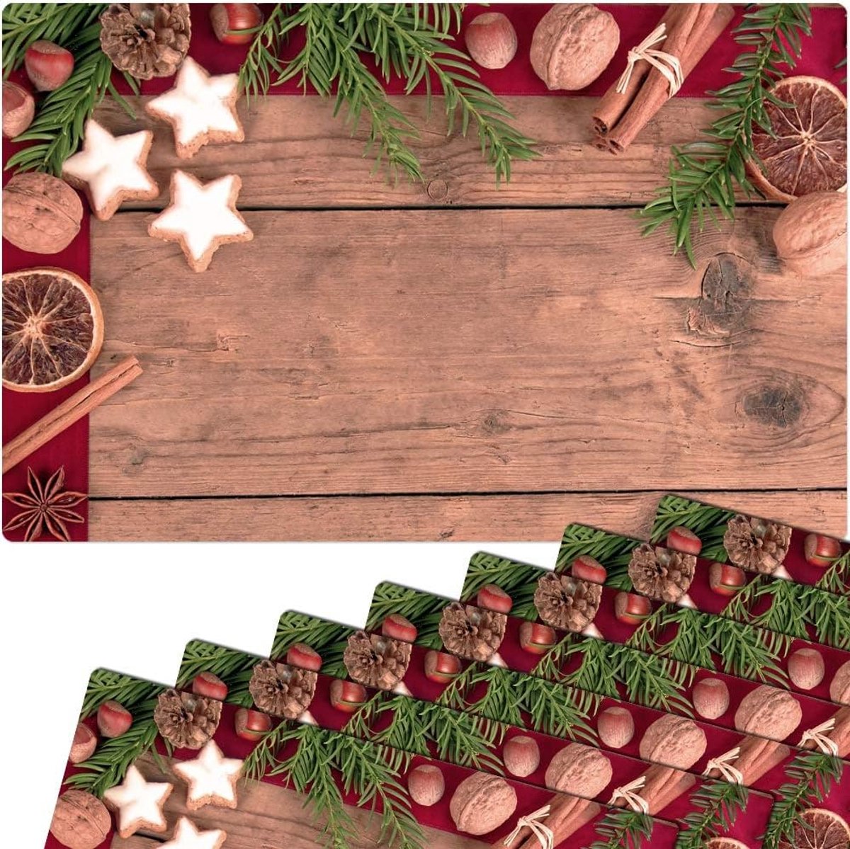 Kerst placemats afwasbaar set van 8 kerstmotief 43,5 x 28,5 cm