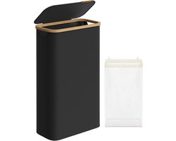 Smalle Wasmand met deksel - Ruimtebesparende Wasbox 65L - Inklapbaar - Uitneembare Binnenzak – Zwart