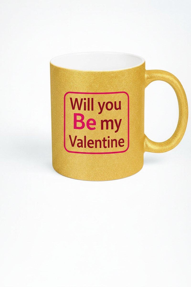Gouden Glitter Valentijn Mok 'Will you Be my Valentine' - Romantisch Cadeau
