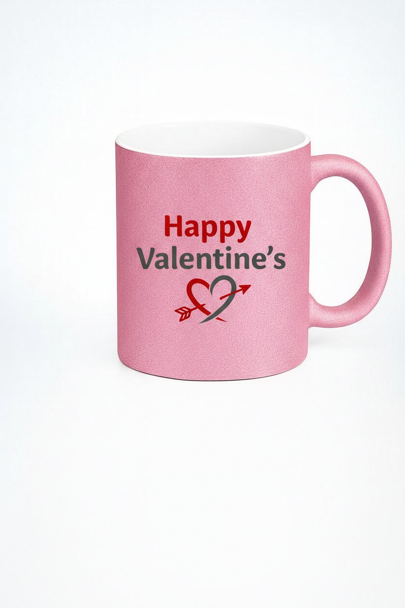 Valentijn Mok Roze - Happy Valentine's met Hart en Pijl Design - Ideaal Valentijnsdag Cadeau