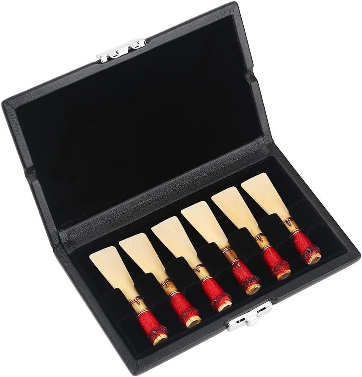 Jhubers Goods - Bassoon rietenkoffer - PU lederen afdekking - hout zwart - rieten container - sloten voor 6 stuks riet - geschikt voor Bassoons - zwart PU-lederen hoesgestructureerde opbergruimte