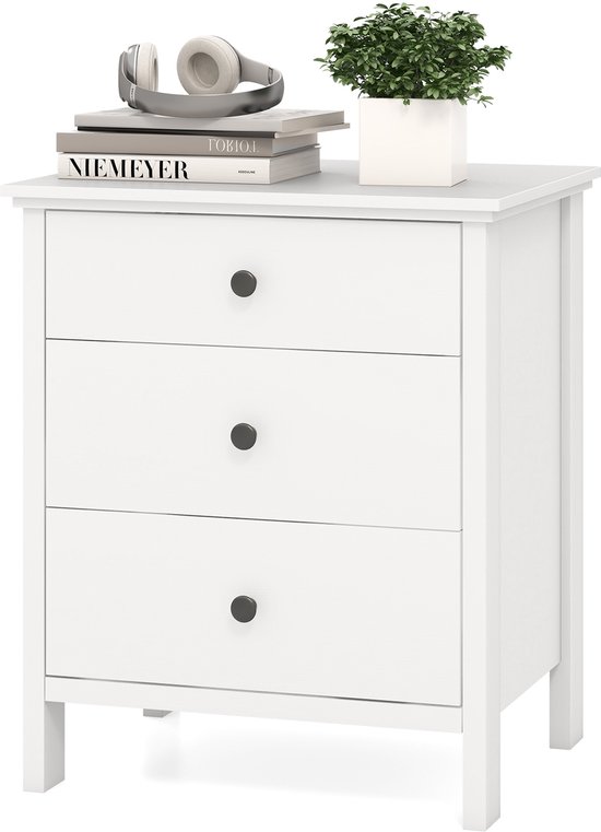 COSTWAY Set Van 2 Nachtkastjes Met 3 Laden, Nachtkastje Voor Boxspringbed Bijzettafel Woonkamer Slaapkamer Wit 46 X 37 65 Cm 1308942450
