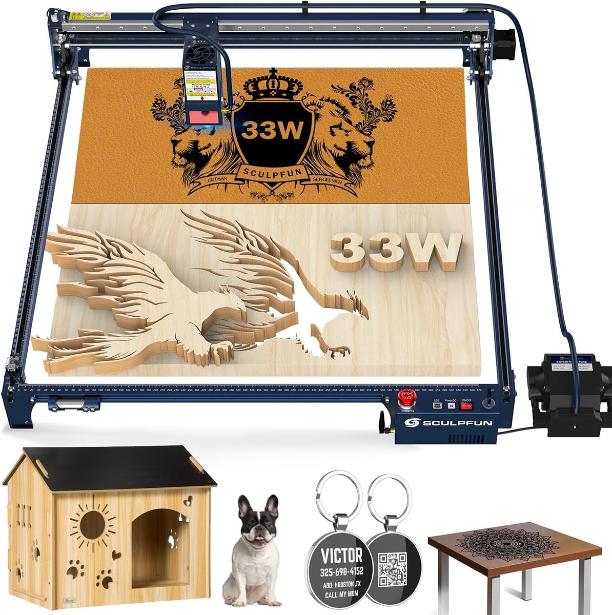 SCULPFUN S30 Ultra 33W Laser Graveermachine - Laser Cutter - met Auto Air Assist - werkgebied van 600 x 600 mm - Lasergraveermachine voor hout en metaal - Volledig Metalen Lasergraveerder - Lasersnijmachine