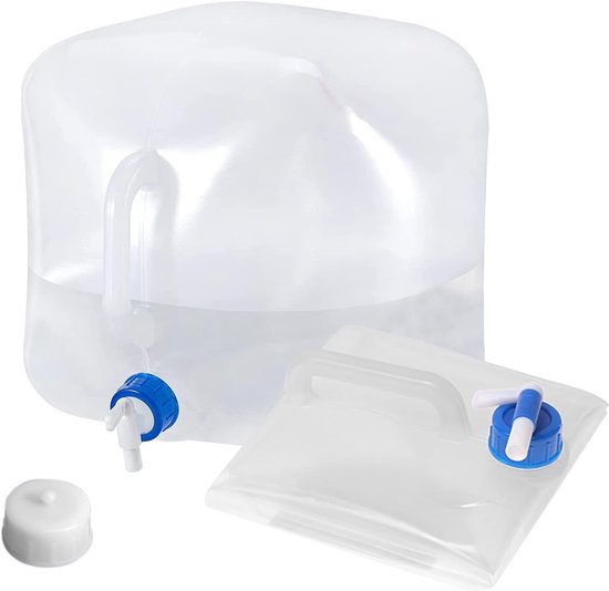 2 stuks Opvouwbare wateropslagkan herbruikbaar 10L, inklapbare drinkwatercontainer met tapkraan, draagbare waterflesdragr met handvat BPA-vrij voor outdoor kamperen wandelen