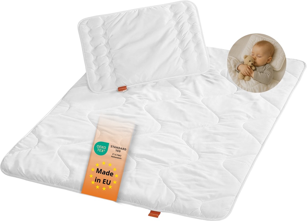 sleepling Baby babybedden set medium mono het hele jaar door dekbed 100 x 135 cm en plat kussen 40 x 60 cm, wit
