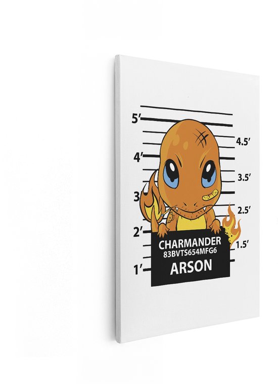 Artaza Canvas Schilderij Charmander - 40x60 cm - Pokemon Wanddecoratie Kinderkamer - Muurdecoratie Mugshot - Schilderijen Op Canvas Jongenskamer